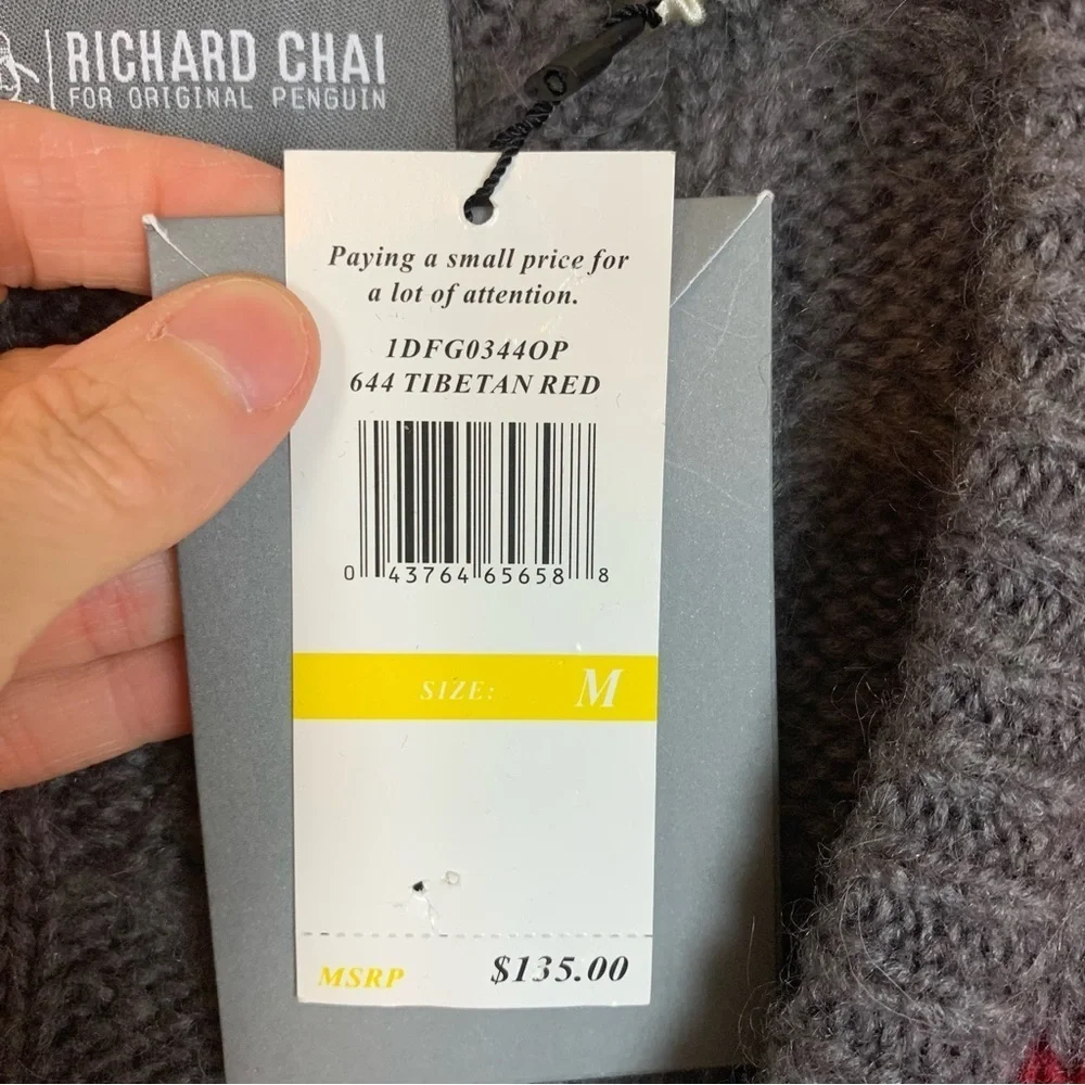 Richard Chai for Original Penguin Mens Chunky Knit Stripe Cardigan-M
